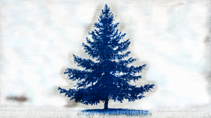 Linen napkin with indigo-dyed Christmas tree silhouette, isolated on white background