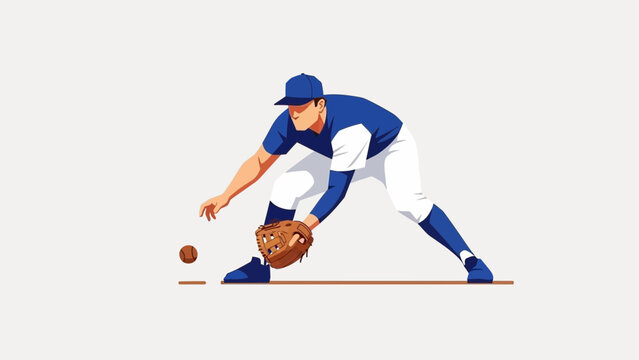 Focused baseball player fielding a ground ball with skill and precision, capturing the energy of a competitive game originally created as a scalable vector graphic