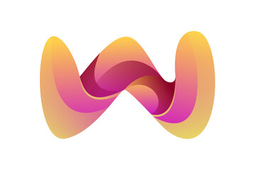 Abstract flowing wavy letter w shape with vibrant gradient colors isolated on transparent background