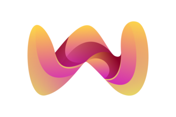 Abstract flowing wavy letter w shape with vibrant gradient colors isolated on transparent background
