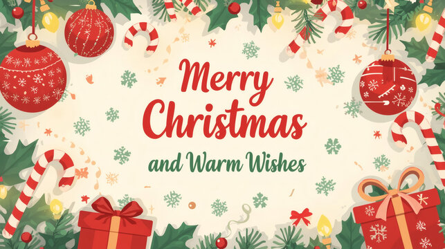 Cute and Cozy Illustrated Christmas Background with Candy Canes and Gifts
