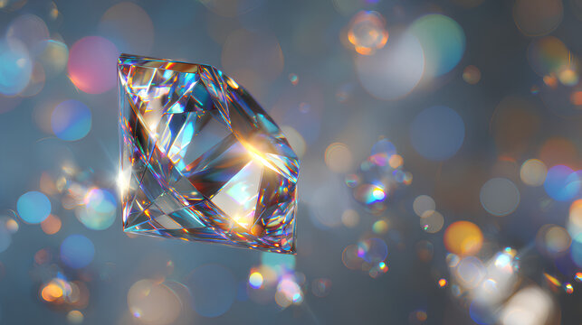 Crystal glow and prism sparkle with diamond reflection on transparent light background, magic flare, abstract shine and rainbow bokeh particles for modern design