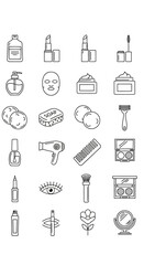 Collection of Hand-Drawn Beauty and Personal Care Product Icons.
