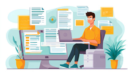 Digital invoice and billing management. Businessman using electronic invoice on computer, finance workflow, tracking payments and taxes, managing corporate accounting for business growth and success