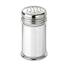 Elegant silver salt shaker with detailed embossing on transparent background