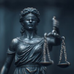 A detailed statue of Lady Justice, blindfolded, holding scales, symbolizing fairness and the judicial system.