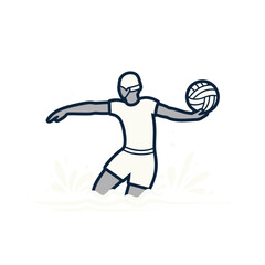 Male water polo athlete silhouette in white swimsuit throwing ball arms extended in water splashes dark background athletic action sport concept