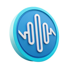 Blue circular icon with white sound wave graphic on transparent background