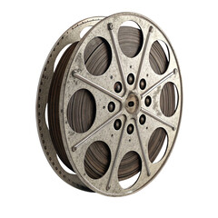 Vintage film reel with perforated edges on transparent background
