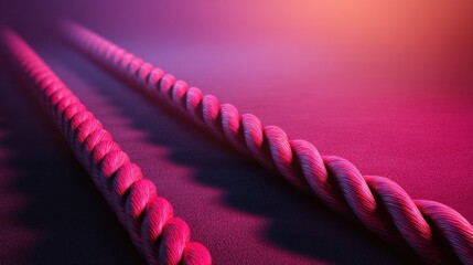 Twisted Rope on a Gradient Surface with Vibrant Purple and Orange Hues, Creating a Captivating Visual Contrast in a Minimalistic Setting