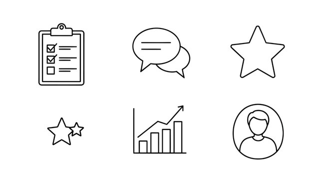 Hand drawn business icons checklist speech bubbles star graph and profile