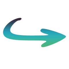 Flèche courbée dégradée violet vert sur fond transparent