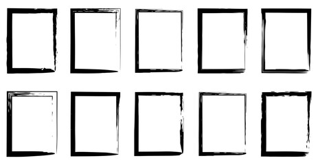 Rectangle and square brush collection. Grunge vector ink hand painted brush stroke frame. Rectangle, square frame isolated on white background.  