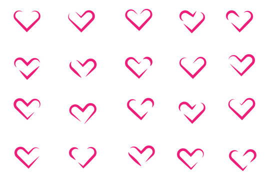 Elegant heart outline icon set. Collection of 20  heart icons in black line art style. Romantic designs, valentine’s day cards, wedding invitations, logos, stickers. Vector  - Powered by Adobe