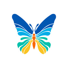 A abstract colorful butterfly logo design with blue and yellow wings