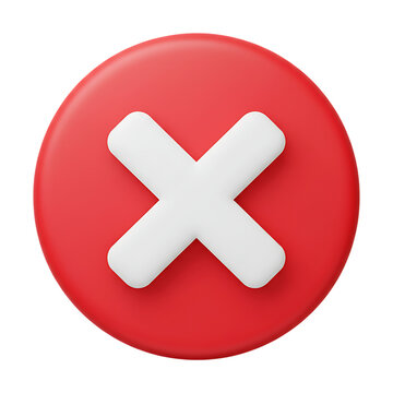 Red cross icon with white x symbol for incorrect or stop signal isolated on transparent background