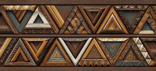 Geometric wooden triangles arranged in a repeating pattern