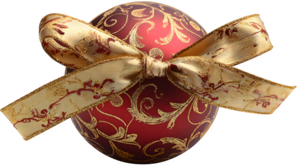 Elegant Red and Gold Christmas Ornament with a Decorative Bow isolated on white background