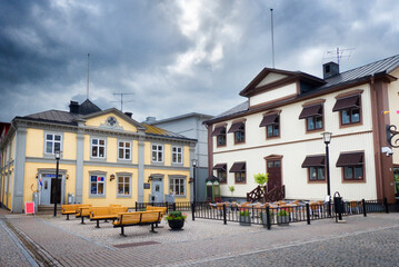 Old buildings on theTown Hall Square in Piteå, Sweden