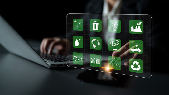 A collection of icons for green energy and sustainability. Symbols for environmental protection, renewable resources, and eco friendly technology. Motif