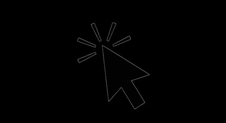 A stylized cursor arrow made of small dots on a black background