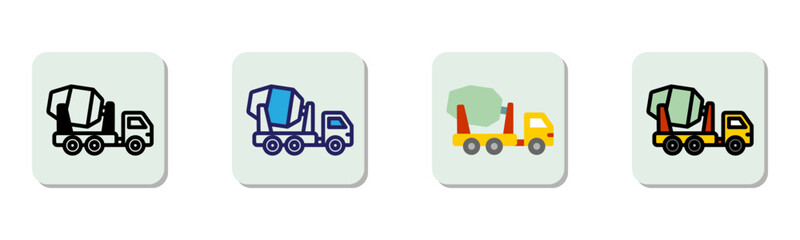 Concrete Mixer Truck Icon Multi Style Vector Illustration