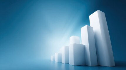 Abstract representation of growing data analytics with business bar graph on blue background showing upward trend for finance, investment, and growth themes