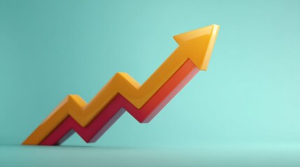 Vibrant 3D Arrow Showing Positive Trend in Chart with Bright Colors on Blue Background Representing Growth and Success in Business or Finance Concepts