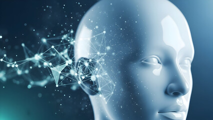 Artificial intelligence head with neural network connection digital brain concept