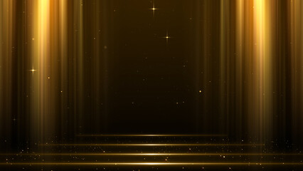 Fototapeta premium Gold Curtain and Glowing Steps Particles Awards Trailer Titles Cinematic Openers Luxury Intro Background 