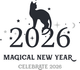 Ethereal Midnight Cat Icon Marking the Dawn of Twenty Twenty Six