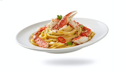 Crab Tagliatelle isolated on white background