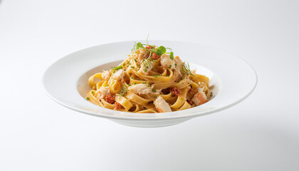 Crab Tagliatelle isolated on white background