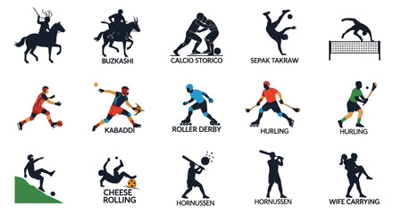 Collection of various extreme and unusual sports silhouettes.