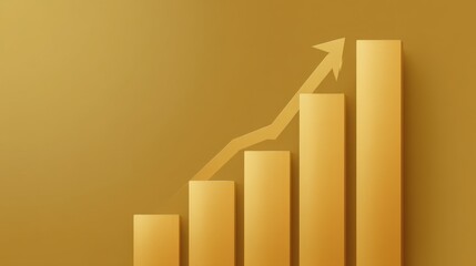 Golden Bar Graph Representing Growth in Business Metrics with Arrow Indicator Highlighting Positive Trend in Financial Data