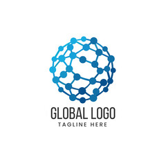 Abstract global sphere or globe made of interconnected network nodes or hexagons, symbolizing technology Vector logo template