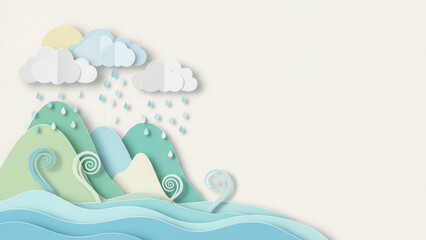 3D paper cut art representing human lungs with green foliage and nature weather cycle. Environmental healthcare, clean air breathing, and biology ecosystem concept.