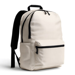 Backpack mock-up, white travel bag isolated on white