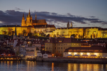 Mala Strana distric and Prague Castle over Vltava river, Prague Czech Republic