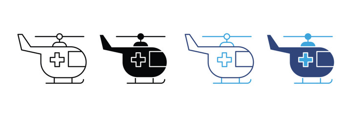 Set of medical helicopter icon. air ambulance rescue symbol. vector illustration