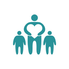 Minimalist Flat Vector Art Of A Human Figure With A Heart On Its Chest Standing Between Two Smaller Figures On A Black Background Sticker Style Teal And White
