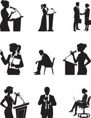 Silhouettes of people in various business roles
