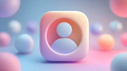 Minimal glassmorphism user icon symbolizing profile, account, or user interface element in digital applications, digital avatar website design element, 3d rendering Stock Illustration