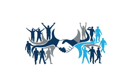 Vector illustration of a deer silhouette, abstract horse design, and people teamwork concept