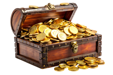 Treasure Chest with Gold Coins isolated on transparent background
