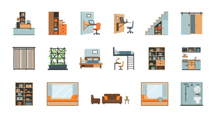 Collection of Modern Interior Design Elements and Furniture.