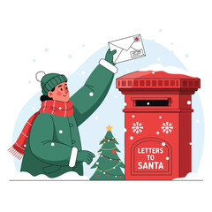 Sending Christmas wishes Young woman posts letter to Santa in winter