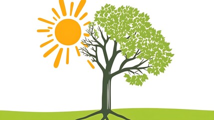 Fototapeta premium Sunshine and growth a tree's journey through nature's cycle