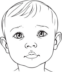 Toddler Child Little Boy Portrait Persona Hand-drawn Sketch Drawing Vector Illustration, Line Linear Symbol Engraving Coloring Book, Black and White Isolated