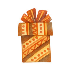 Watercolor Christmas gift box. Christmas, New year concept